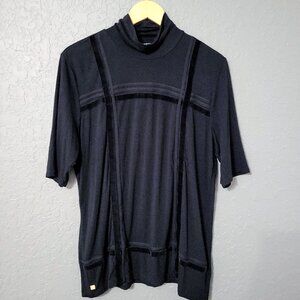 LRL Ralph Lauren Womens Mock Neck Short Sleeve Top Size 2X Black Corporate Goth